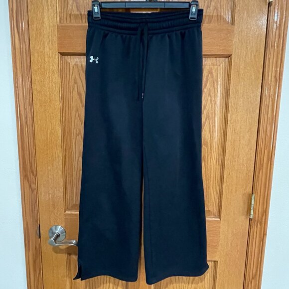 UNDER ARMOUR Semi-Fitted Womens M Fleece Black Wide Leg Sweatpants Track Pant - Picture 1 of 6